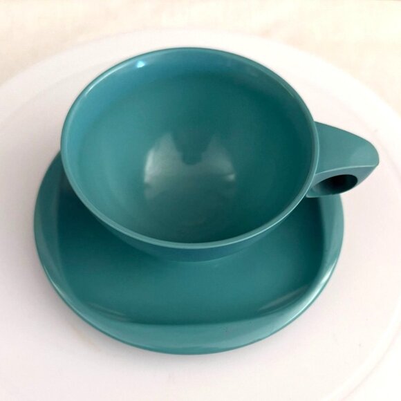 Vintage Boontonware Teal Tea Cup and Saucer Set Mid Century Modern Melamine USA - Picture 3 of 14